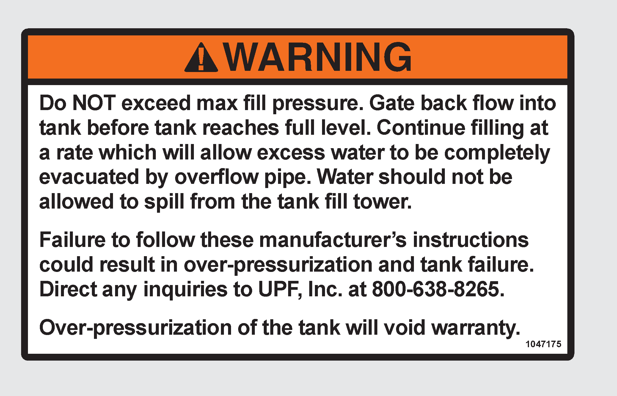 Tank Inactive Label LABEL WARN TANK FILL MAXIMUM PRES | Fire eStore