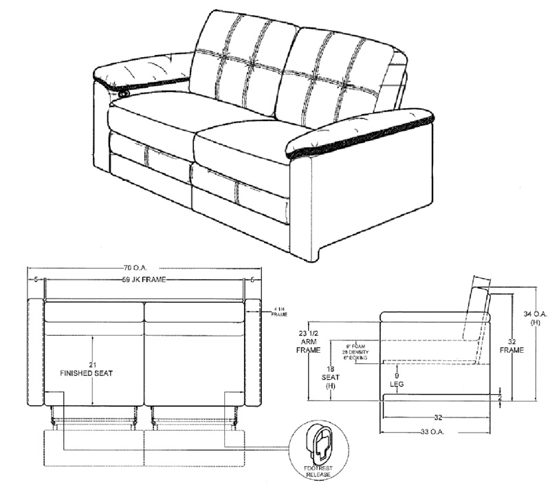 SOFAJACKKNIFE X 70 1/2 WITH 2 FOOTREST RAISED FLOOR REV Parts Store
